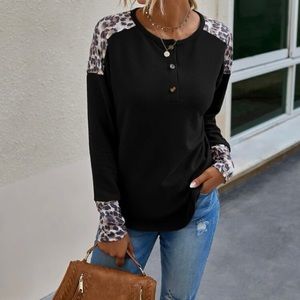 SHEIN black and leopard shirt long sleeve shirt